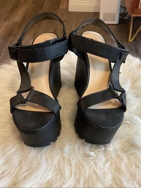 Guess Black Platform Wedge Sandals with Ankle Strap